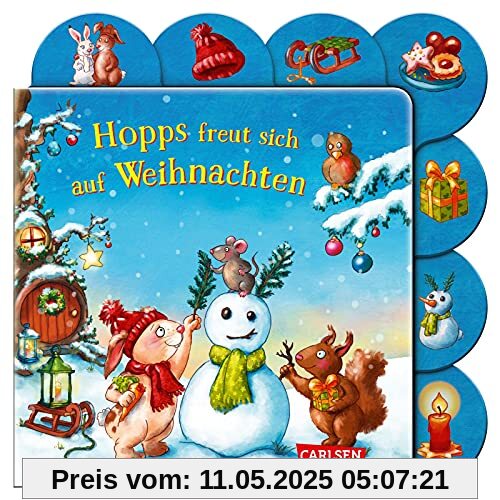 Hopps freut sich auf Weihnachten: Buntes Registerbuch ab 18 Monaten | Pappbilderbuch mit Hasenkind und Reimen für die erste Weihnachtszeit