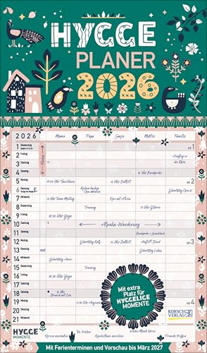 Hygge Planer 2026: Familienplaner, 5 große Spalten. Mit Ferienterminen, extra Spalte und Vorschau bis März 2027. Mit extra Platz für hyggelige Momente. Format: 27 x 46 cm von Korsch Verlag