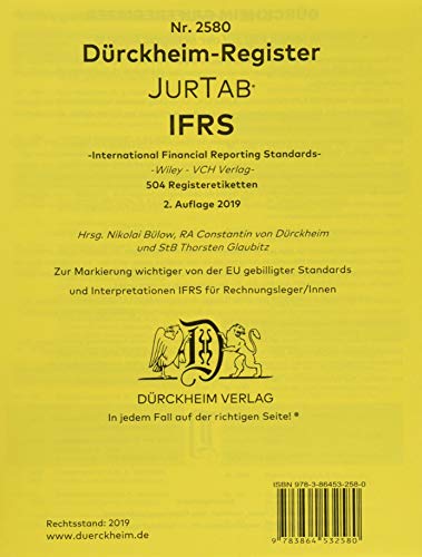 DürckheimRegister IFRS / IAS: 480 Registeretiketten (sog. Griffregister) für IFRS/IAS, z.B Wiley nur Art/§§ und Zahlen ohne Stichworte • In jedem Fall auf der richtigen Seite von Drckheim Verlag GmbH