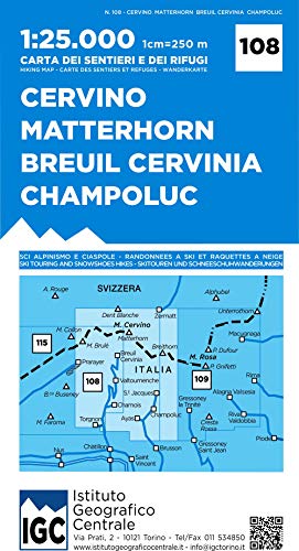WK 108 Cervino Matterhorn 1:50 000: IGC Wanderkarte (Carta. Monti) von Istituto Geografico Centr