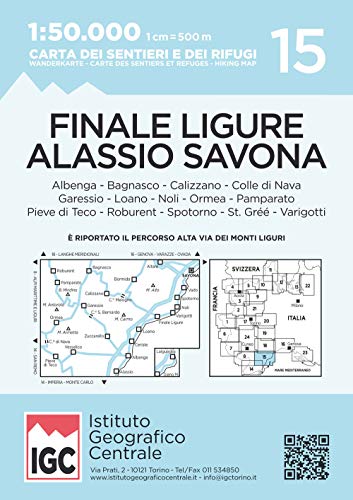 IGC Italien 1 : 50 000 Wanderkarte 15 Albenga Alassio Savona: Albenga - Bagnasco - Calizzano - Colle di Nava - Garessio - Loano - Noli - Ormea - ... Carte des sentiers et refuges; Hiking map von Istituto Geografico Centr