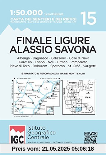 IGC Italien 1 : 50 000 Wanderkarte 15 Albenga Alassio Savona