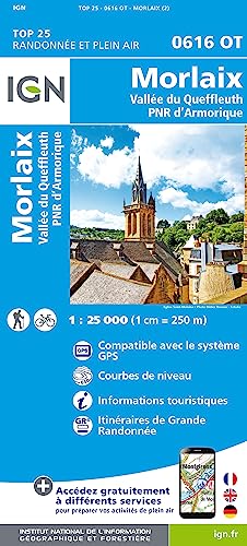 IGN Karte, Carte de randonnée (et plein air) Morlaix.Vallée du Queffleuth.PNR d'Armorique (TOP 25)