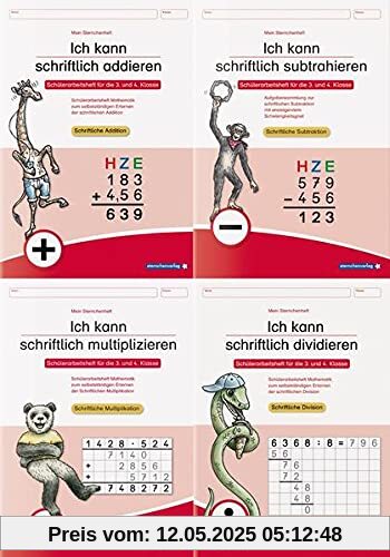 Ich kann schriftlich addieren, subtrahieren, multiplizieren und dividieren im Set: 4 Schülerarbeitshefte für die 3. und 4. Klasse zum selbstständigen Erlernen der schriftlichen Rechenverfahren