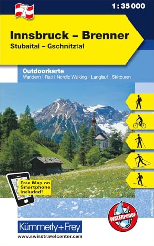 Innsbruck - Brenner Nr. 07 Outdoorkarte Österreich 1:35 000: Stubaital, Gschnitztal, free Download mit HKF Maps App (Kümmerly+Frey Outdoorkarten Österreich, Band 7) von Kummerly & Frey