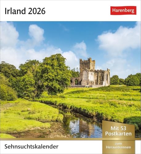 Irland Sehnsuchtskalender 2026 - Wochenkalender mit 53 Postkarten: Fernweh in einem Foto-Kalender zum Aufstellen. Die schönsten Landschaften Irlands ... Auch zum Aufhängen (Postkartenkalender) von Harenberg
