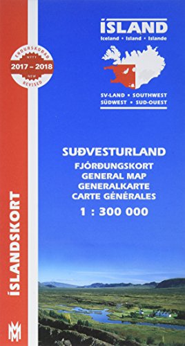 Island. Südwest 1 : 300 000: Sudvesturland, Fjördungskort. Mit Informationen und Farbfotos. Text in isländisch, englisch, deutsch, französisch. ... menning) (South West Iceland Map 1:300 000) von Ml og menning