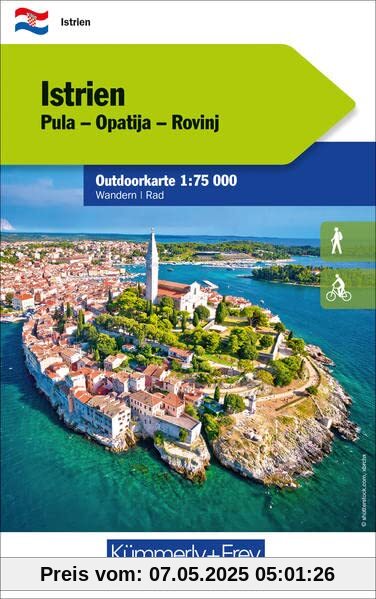 Istrien Nr. 01 Outdoorkarte Kroatien 1:75 000: Pula, Opatija, Rovinj, water resistant (Kümmerly+Frey Outdoorkarten Kroatien)