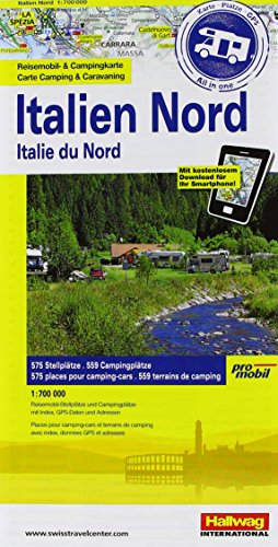 Italien Nord: Stellplatzkarte, 575 Stellplätze, 1:700 000, Karte Fotos Plätze all in one, Mit kostenlosem Download für Smartphone ... Websites ... GPS Daten, Adressen, Websites