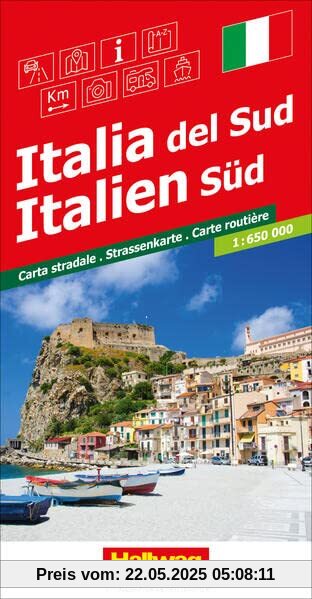 Italien Süd Strassenkarte 1:650 000: Transitpläne, Index. (Hallwag Strassenkarten)
