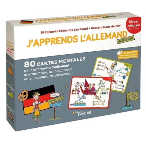 J'apprends l'allemand autrement - Niveau débutant: 80 cartes mentales pour apprendre facilement la grammaire, la conjugaison et le vocabulaire allemands avec livret explicatif