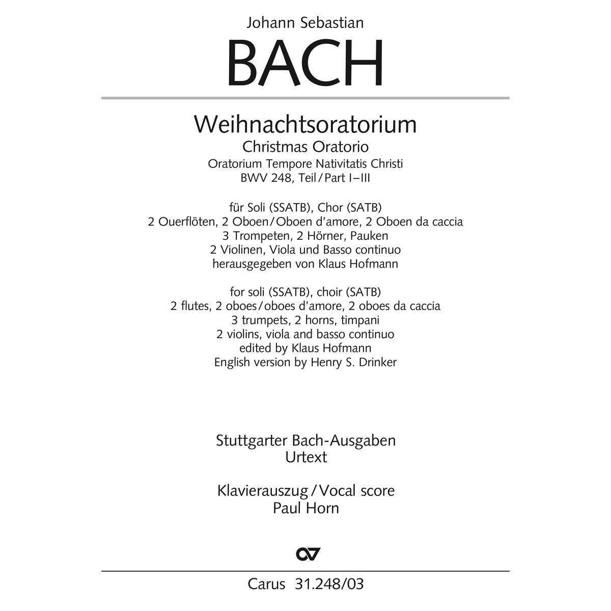 J. S. Bach: Weihnachtsoratorium, Teile I-III von Carus-Verlag Stuttgart