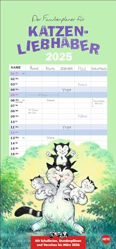 Jacob Familienplaner für Katzenliebhaber 2025: Terminkalender für Katzenliebhaber. Praktischer Familienkalender mit 5 Spalten. Liebvoll illustrierter Wandplaner für Familien. (Familienplaner Heye) von Heye