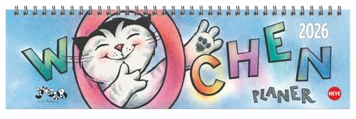 Jacob Wochenquerplaner 2026: Praktischer Tischquerkalender mit Spiralbindung und Katzen-Cartoons. Liebevoll illustrierter Tisch-Kalender für Katzenliebhaber. (Tisch-Querplaner Heye) von Heye