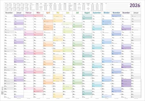 Jahresplaner XL 14 Monate 2026 - Plakat-Kalender 100x70 cm - Jahresübersicht - Ferienübersicht - Arbeitstagezählung - Alpha Edition von ALPHA EDITION