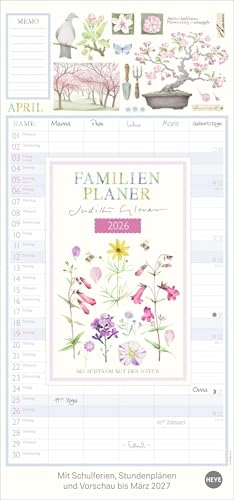 Judith Glover: Familienplaner 2026: Familienkalender mit 5 Spalten. Liebevoll illustrierter Familien-Wandkalender mit Schulferien. Hübscher Wandplaner 2026. (Familienplaner Heye) von Heye