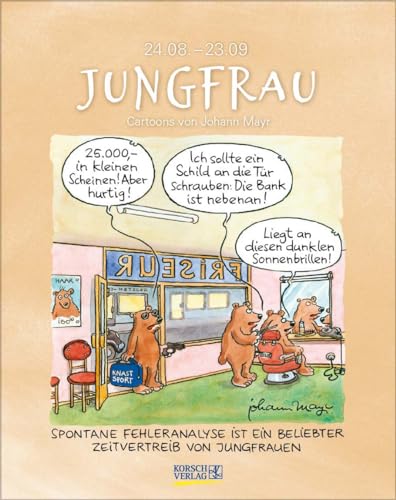 Jungfrau 2024: Sternzeichenkalender-Cartoonkalender als Wandkalender im Format 19 x 24 cm.
