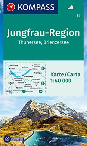 KOMPASS Wanderkarte 84 Jungfrau-Region, Thunersee, Brienzersee 1:40.000: markierte Wanderwege, Hütten