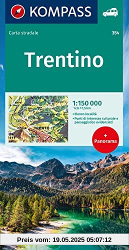 KOMPASS Autokarte Trentino 1:150.000: mit Panorama auf der Rückseite