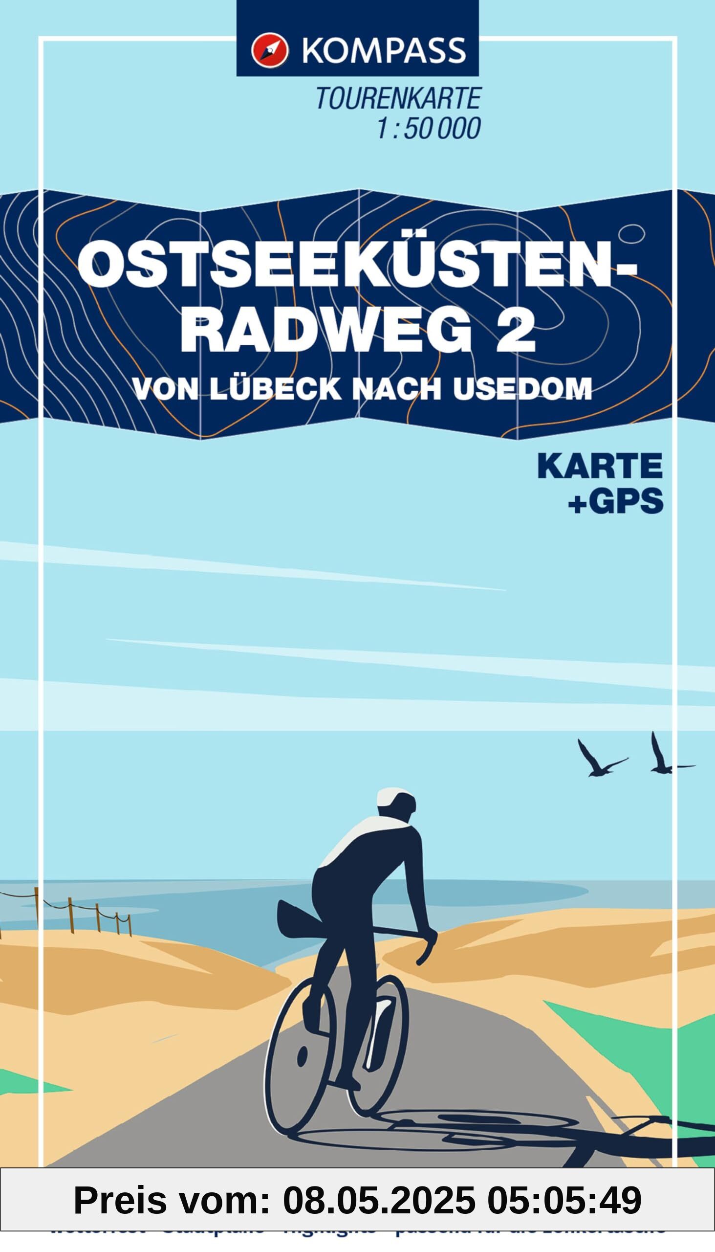 KOMPASS Fahrrad-Tourenkarte Ostseeküstenradweg 2, von Lübeck bis Usedom 1:50.000: GPX-Datei zum Download, Leporello Karte, reiß- und wetterfest KOMPASS Fahrrad-Tourenkarte Ostseeküstenradweg 2, von Lübeck bis Usedom 1:50.000: GPX-Datei zum Download, Leporello Karte, reiß- und wetterfest