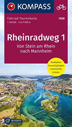KOMPASS Fahrrad-Tourenkarte Rheinradweg 1 1:50.000: Vom Bodensee nach Mannheim von KOMPASS-KARTEN