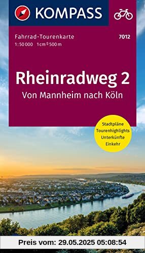 KOMPASS Fahrrad-Tourenkarte Rheinradweg 2, von Mannheim nach Köln 1:50.000: Leporello Karte, reiß- und wetterfest