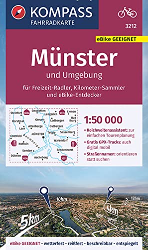 KOMPASS Fahrradkarte 3212 Münster und Umgebung mit Knotenpunkten 1:50.000: reiß- und wetterfest