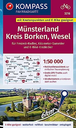 KOMPASS Fahrradkarte 3216 Münsterland, Kreis Borken, Wesel mit Knotenpunkten 1:50.000: reiß- und wetterfest KOMPASS Fahrradkarte 3216 Münsterland, Kreis Borken, Wesel mit Knotenpunkten 1:50.000: reiß- und wetterfest