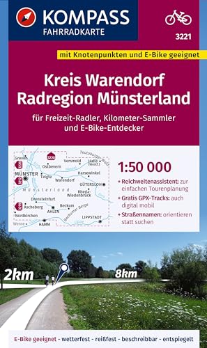 KOMPASS Fahrradkarte 3221 Kreis Warendorf - Radregion Münsterland mit Knotenpunkten 1:50.000: reiß- und wetterfest mit Straßennamen von KOMPASS-KARTEN