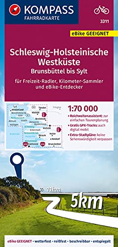 KOMPASS Fahrradkarte 3311 Schleswig-Holsteinische Westküste 1:70.000: Brunsbüttel bis Sylt, reiß- und wetterfest mit Extra Stadtplänen KOMPASS Fahrradkarte 3311 Schleswig-Holsteinische Westküste 1:70.000: Brunsbüttel bis Sylt, reiß- und wetterfest mit Extra Stadtplänen