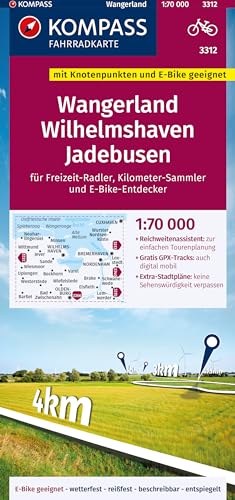KOMPASS Fahrradkarte 3312 Wangerland, Wilhelmshaven, Jadebusen mit Knotenpunkten 1:70.000: reiß- und wetterfest mit Extra Stadtplänen KOMPASS Fahrradkarte 3312 Wangerland, Wilhelmshaven, Jadebusen mit Knotenpunkten 1:70.000: reiß- und wetterfest mit Extra Stadtplänen