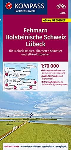 KOMPASS Fahrradkarte 3316 Fehmarn, Holsteinische Schweiz, Lübeck 1:70.000: reiß- und wetterfest mit Extra Stadtplänen