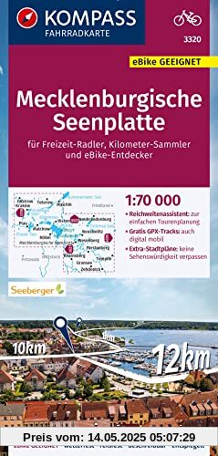 KOMPASS Fahrradkarte 3320 Mecklenburgische Seenplatte 1:70.000: reiß- und wetterfest mit Extra Stadtplänen