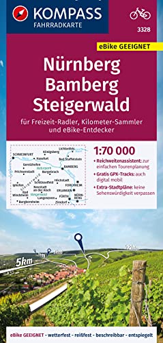 KOMPASS Fahrradkarte 3328 Nürnberg, Bamberg, Steigerwald 1:70.000: reiß- und wetterfest mit Extra Stadtplänen KOMPASS Fahrradkarte 3328 Nürnberg, Bamberg, Steigerwald 1:70.000: reiß- und wetterfest mit Extra Stadtplänen