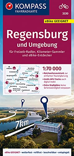 KOMPASS Fahrradkarte 3330 Regensburg und Umgebung 1:70.000: reiß- und wetterfest mit Extra Stadtplänen von KOMPASS-KARTEN