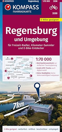 KOMPASS Fahrradkarte 3330 Regensburg und Umgebung 1:70.000: reiß- und wetterfest mit Extra Stadtplänen KOMPASS Fahrradkarte 3330 Regensburg und Umgebung 1:70.000: reiß- und wetterfest mit Extra Stadtplänen