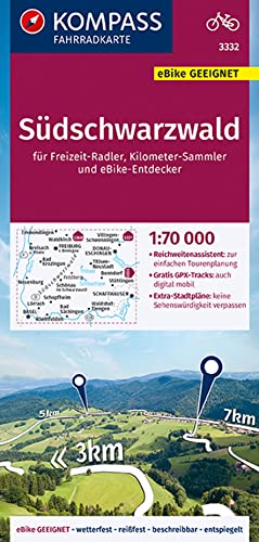 KOMPASS Fahrradkarte 3332 Südschwarzwald 1:70.000: reiß- und wetterfest mit Extra Stadtplänen