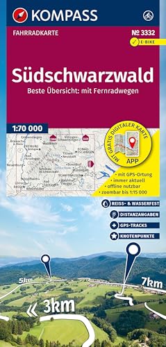 KOMPASS Fahrradkarte 3332 Südschwarzwald mit Knotenpunkten 1:70.000: reiß- und wetterfest KOMPASS Fahrradkarte 3332 Südschwarzwald mit Knotenpunkten 1:70.000: reiß- und wetterfest von KOMPASS-KARTEN