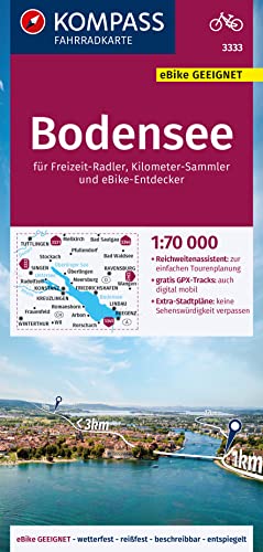 KOMPASS Fahrradkarte 3333 Bodensee 1:70.000: reiß- und wetterfest mit Extra Stadtplänen von KOMPASS-KARTEN