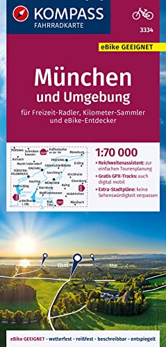 KOMPASS Fahrradkarte 3334 München und Umgebung 1:70.000: reiß- und wetterfest mit Extra Stadtplänen KOMPASS Fahrradkarte 3334 München und Umgebung 1:70.000: reiß- und wetterfest mit Extra Stadtplänen von KOMPASS-KARTEN