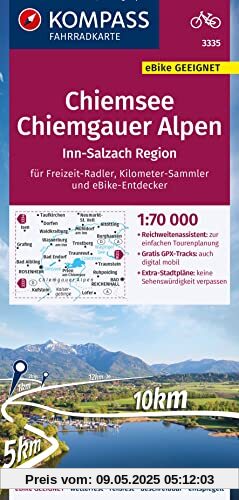 KOMPASS Fahrradkarte 3335 Chiemsee - Chiemgauer Alpen 1:70.000: reiß- und wetterfest mit Extra Stadtplänen