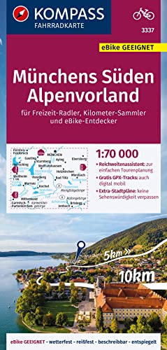 KOMPASS Fahrradkarte 3337 Münchens Süden, Alpenvorland 1:70.000: reiß- und wetterfest mit Extra Stadtplänen von KOMPASS-KARTEN