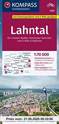 KOMPASS Fahrradkarte 3339 Lahntal 1:70.000: reiß- und wetterfest mit Extra Stadtplänen