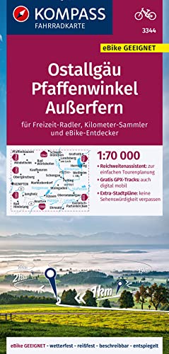 KOMPASS Fahrradkarte 3344 Ostallgäu, Pfaffenwinkel, Außerfern 1:70.000: reiß- und wetterfest mit Extra Stadtplänen