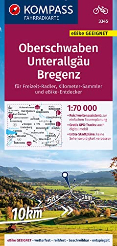 KOMPASS Fahrradkarte 3345 Oberschwaben, Unterallgäu, Bregenz 1:70.000: reiß- und wetterfest mit Extra Stadtplänen von KOMPASS-KARTEN