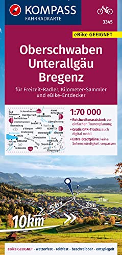 KOMPASS Fahrradkarte 3345 Oberschwaben, Unterallgäu, Bregenz 1:70.000: reiß- und wetterfest mit Extra Stadtplänen KOMPASS Fahrradkarte 3345 Oberschwaben, Unterallgäu, Bregenz 1:70.000: reiß- und wetterfest mit Extra Stadtplänen von KOMPASS-KARTEN