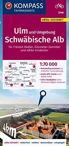 KOMPASS Fahrradkarte 3346 Ulm und Umgebung, Schwäbische Alb 1:70.000: reiß- und wetterfest mit Extra Stadtplänen von Kompass