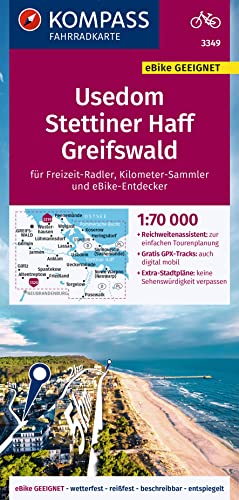 KOMPASS Fahrradkarte 3349 Usedom, Stettiner Haff, Greifswald 1:70.000: reiß- und wetterfest mit Extra Stadtplänen KOMPASS Fahrradkarte 3349 Usedom, Stettiner Haff, Greifswald 1:70.000: reiß- und wetterfest mit Extra Stadtplänen