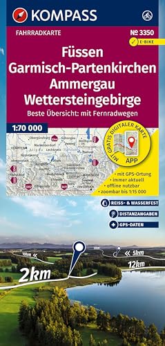 KOMPASS Fahrradkarte 3350 Füssen, Garmisch-Partenkirchen, Ammergau, Wettersteingebirge 1:70.000: reiß- und wetterfest von KOMPASS-KARTEN