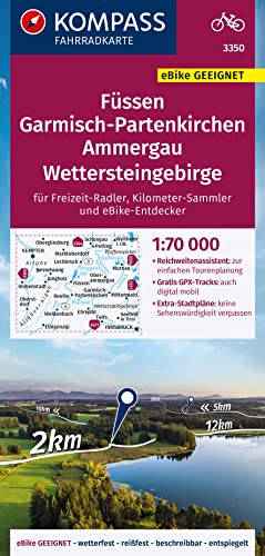 KOMPASS Fahrradkarte 3350 Füssen, Garmisch-Partenkirchen, Ammergau, Wettersteingebirge 1:70.000: reiß- und wetterfest mit Extra Stadtplänen von KOMPASS-KARTEN